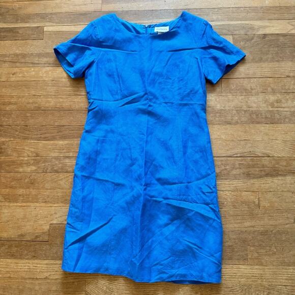 Chadwick's blue linen blend short sleeve knee length sheath dress size 12 b3 - Picture 1 of 3